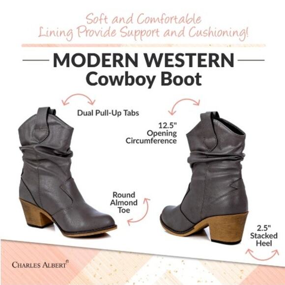 Charles Albert Western Ankle Boots Sz 6 Cowgirl Black Heels Pull On - Picture 3 of 11